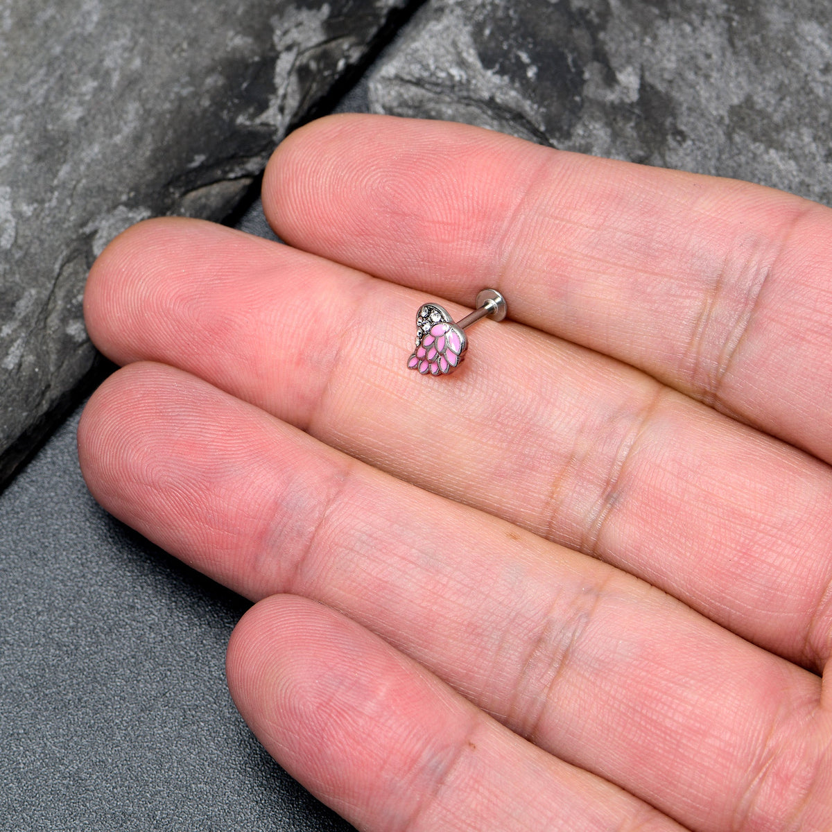 16G 5/16 Clear Gem Heavenly Heart Angel Wing Pink Labret Tragus