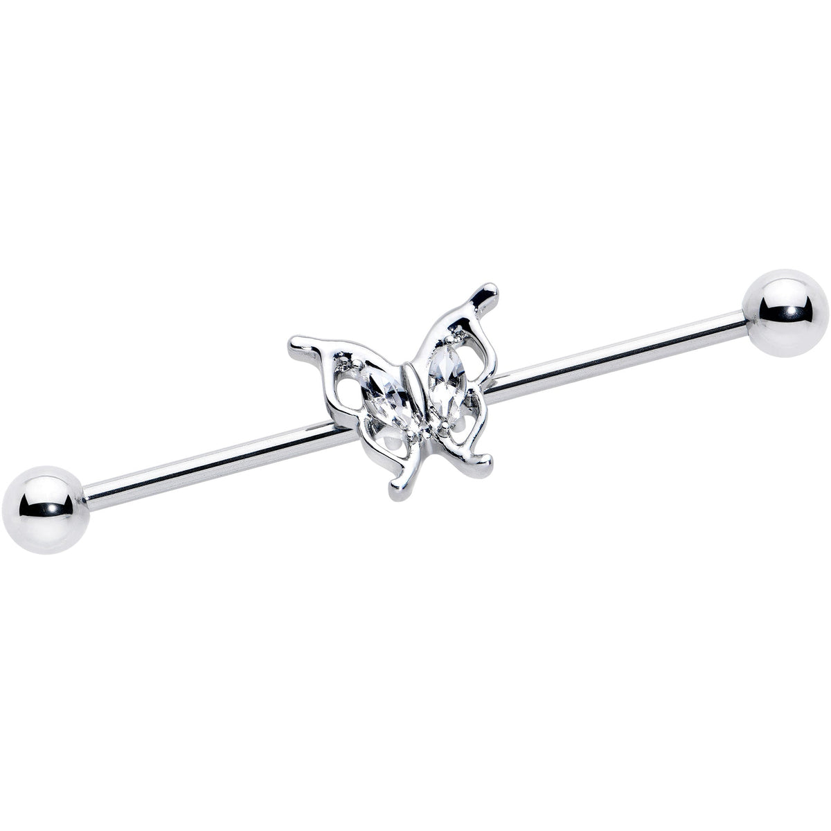 14G Clear Gem Fancy Fab Butterfly Industrial Barbell 38mm