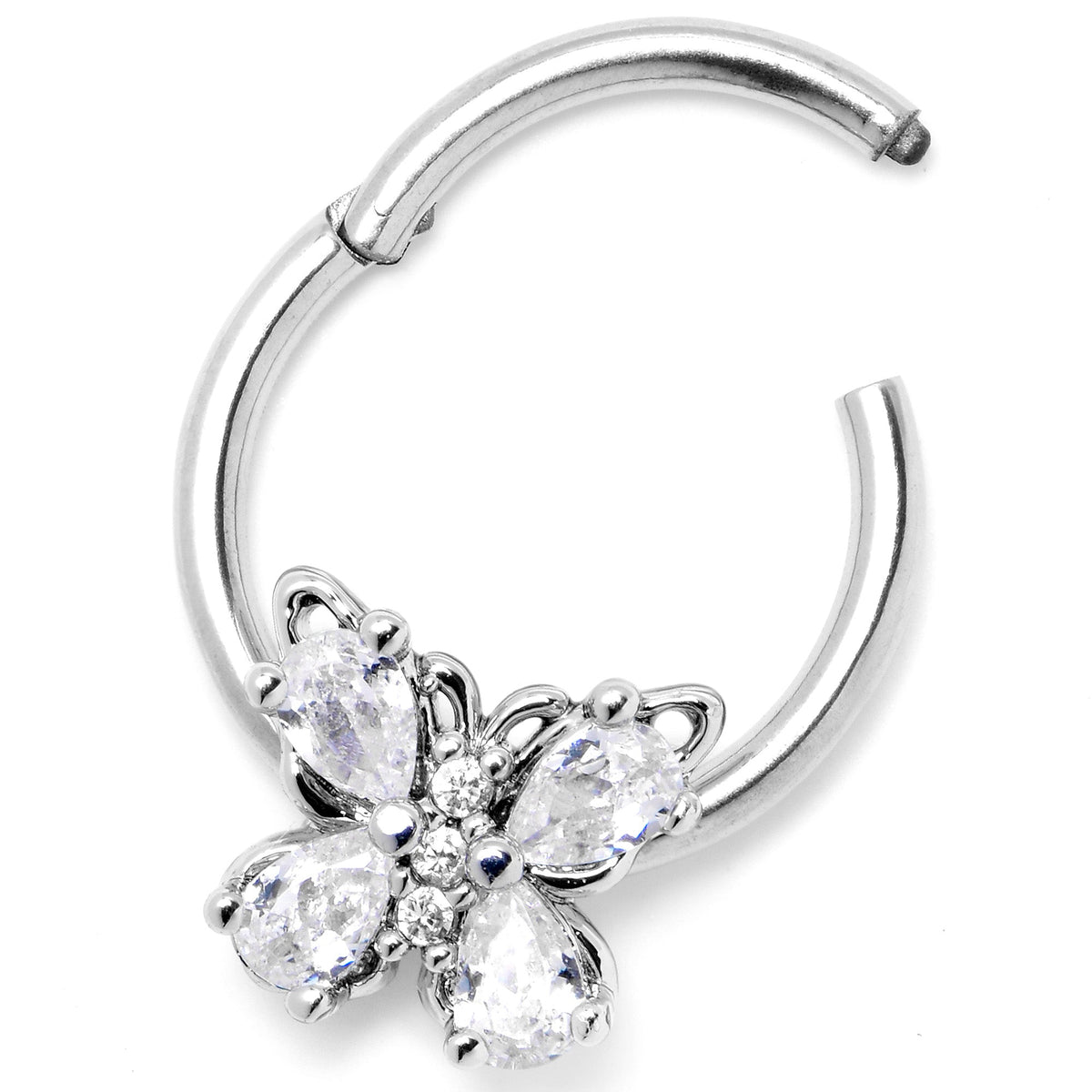 16G 3/8 Clear Gem Baroque Beauty Butterfly Hinged Segment Ring