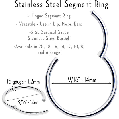 16G 9/16 316L Surgical Steel Precision Hinged Segment Hoop