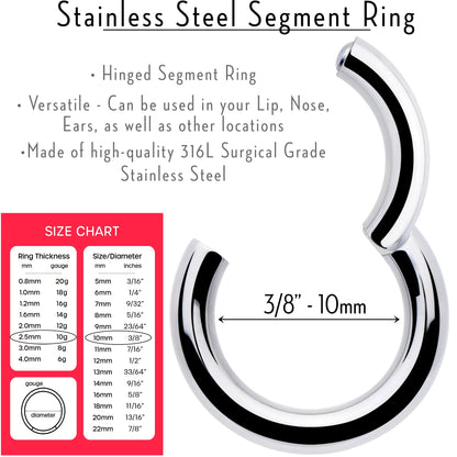 10G 3/8 316L Surgical Steel Precision Hinged Segment Hoop