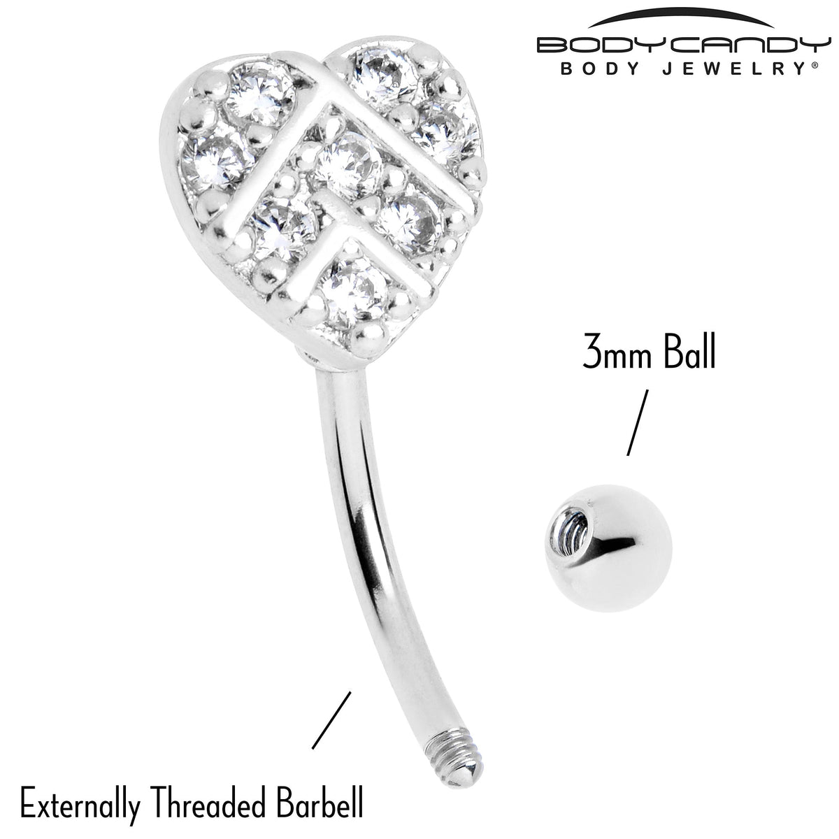 16G 5/16 Clear Gem Lattice Heart Curved Eyebrow Ring