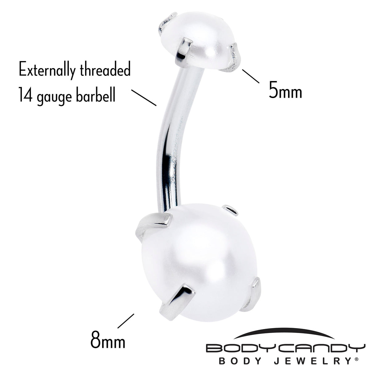 Opaque White Faux Pearl June Birthstone Double Mount Belly Ring