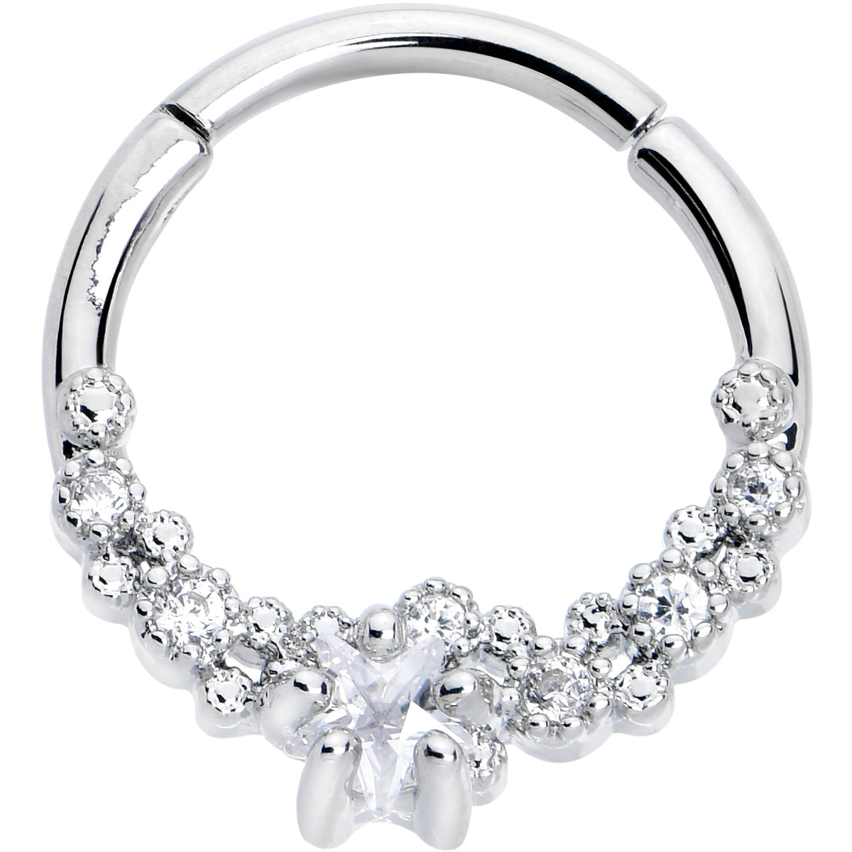 16G 3/8 Clear CZ Gem Starfish Supreme Hinged Segment Ring