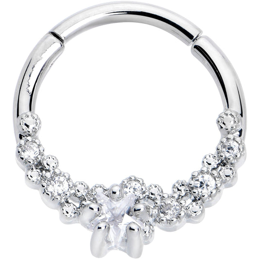 16G 3/8 Clear CZ Gem Starfish Supreme Hinged Segment Ring