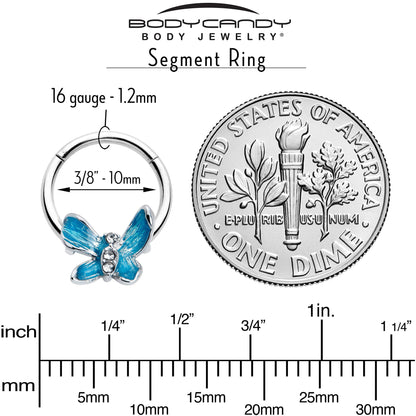 16G 3/8 Clear Gem Chunky Butterfly Blue Hinged Segment Ring