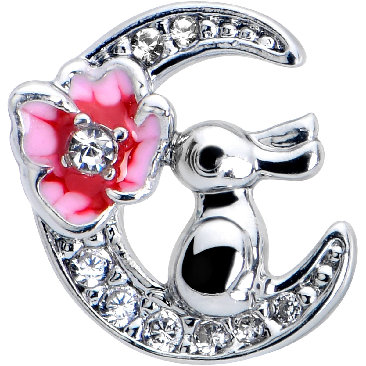 16G 1/4 Clear CZ Gem Rabbit on the Moon Pink Cartilage Earring