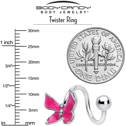 Clear Gem Chunky Butterfly Pink Spiral Twister Belly Ring