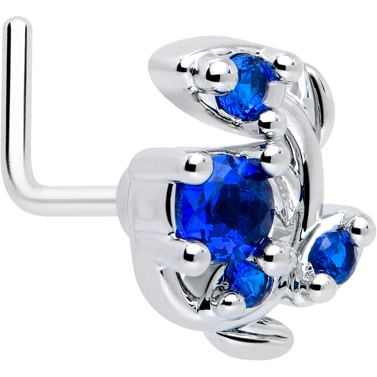 20G 7mm Blue Gem Twining Vine L Shape Nose Ring
