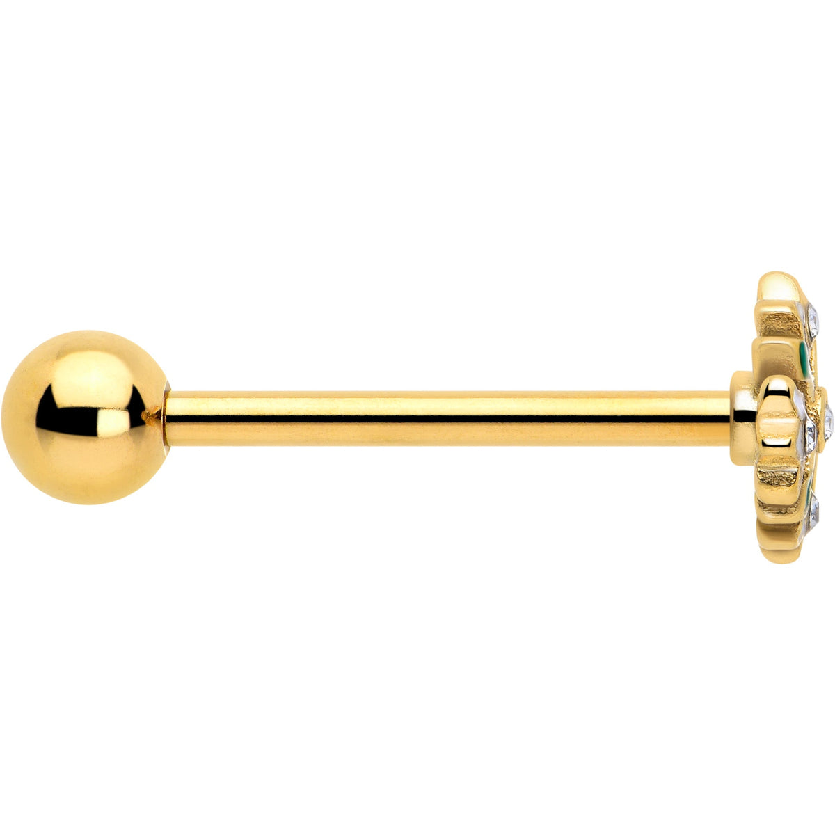 Clear Gem Gold Tone Flower Wreath Barbell Tongue Ring