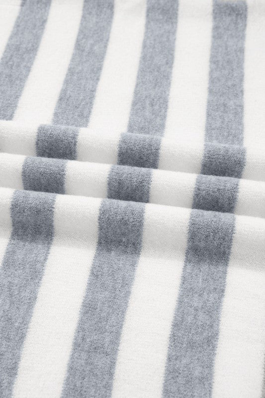 Stripe Ribbed Side-Button Drop Shoulder Sweater