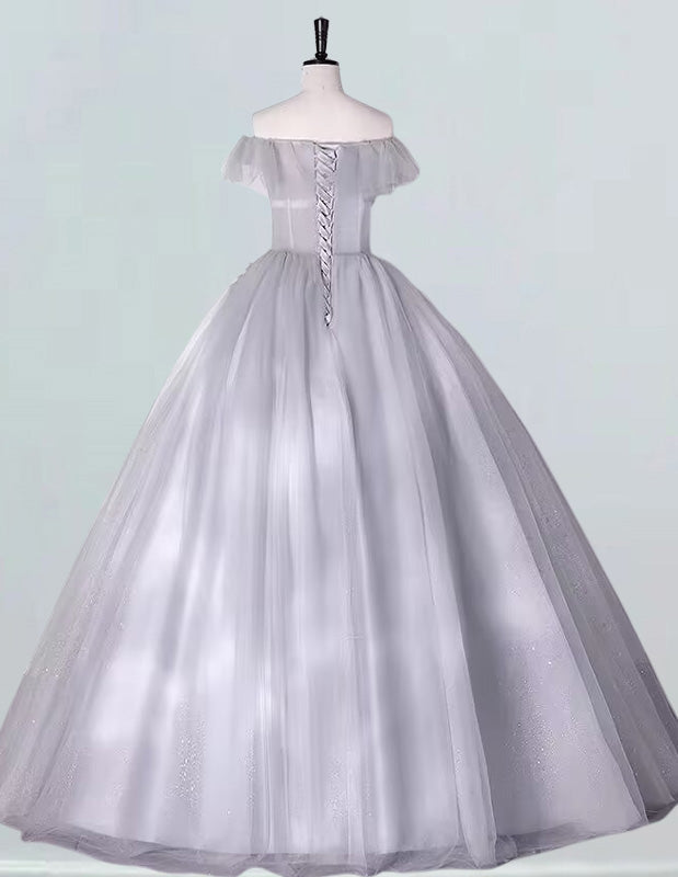 Off-Shoulder Tulle Prom Dress | Lace Floral Evening Gown for Girls
