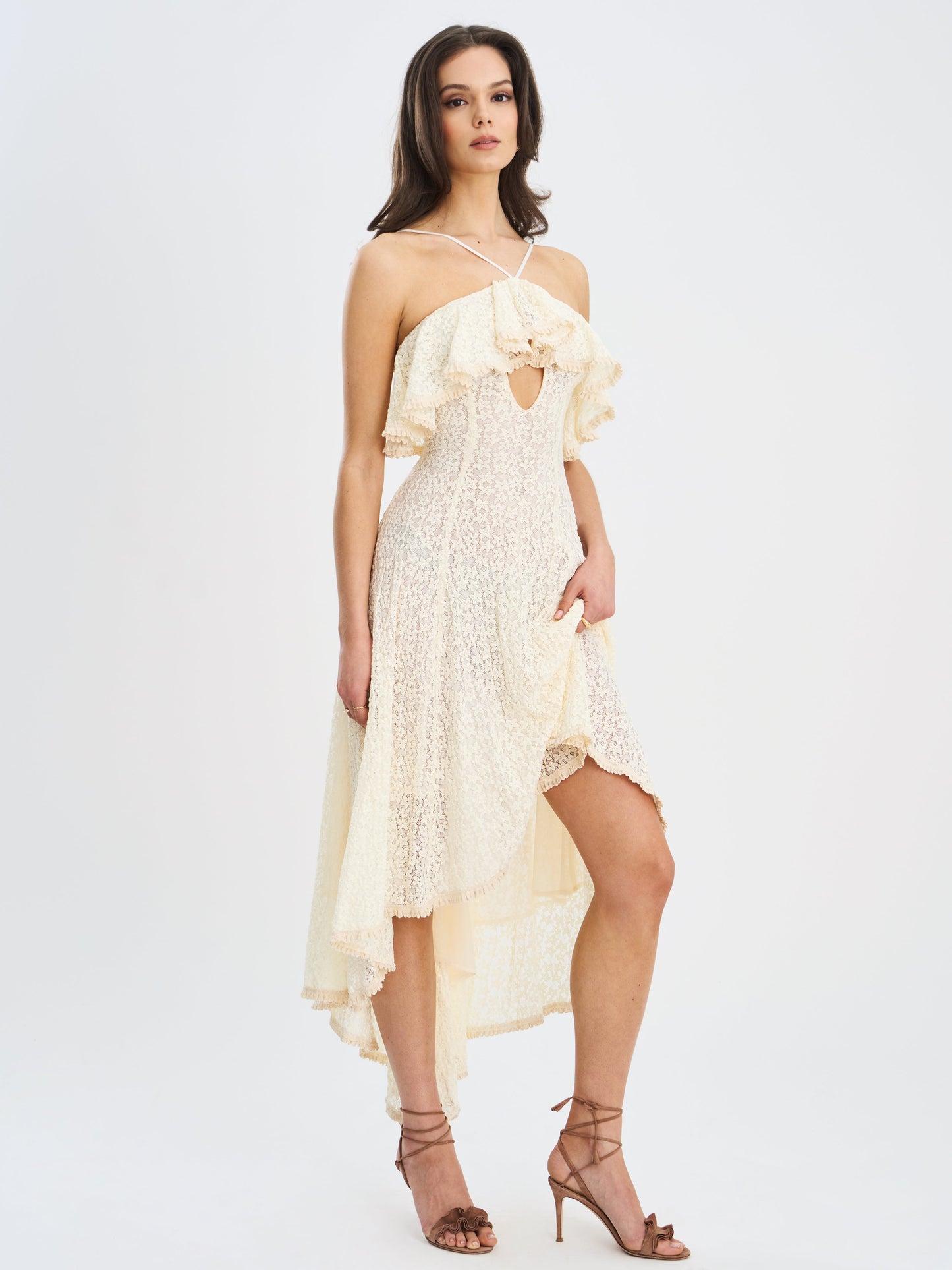 Idra Lace Trim Sleeveless Crochet Midi Trailing Dress