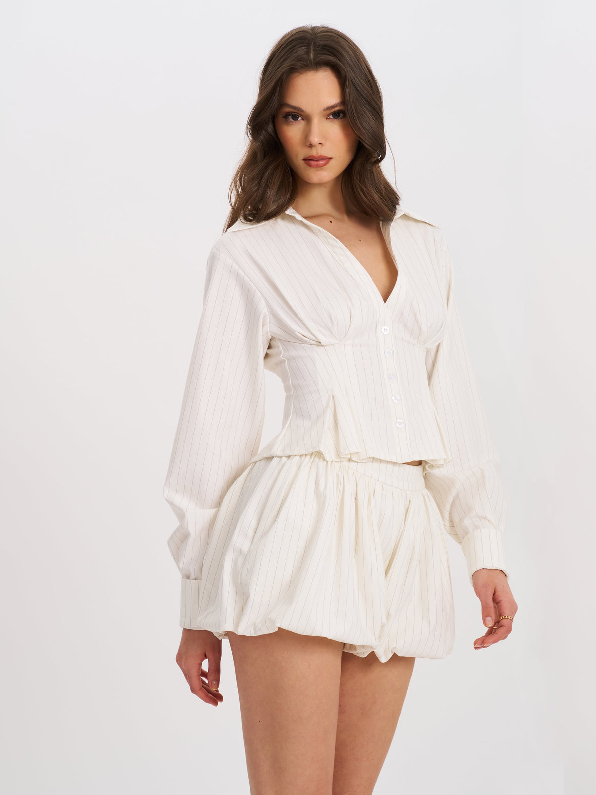 Sylvie White Pinstripe Bubble Shorts