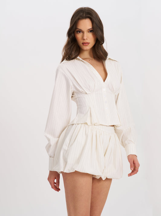 Sylvie White Pinstripe Bubble Shorts