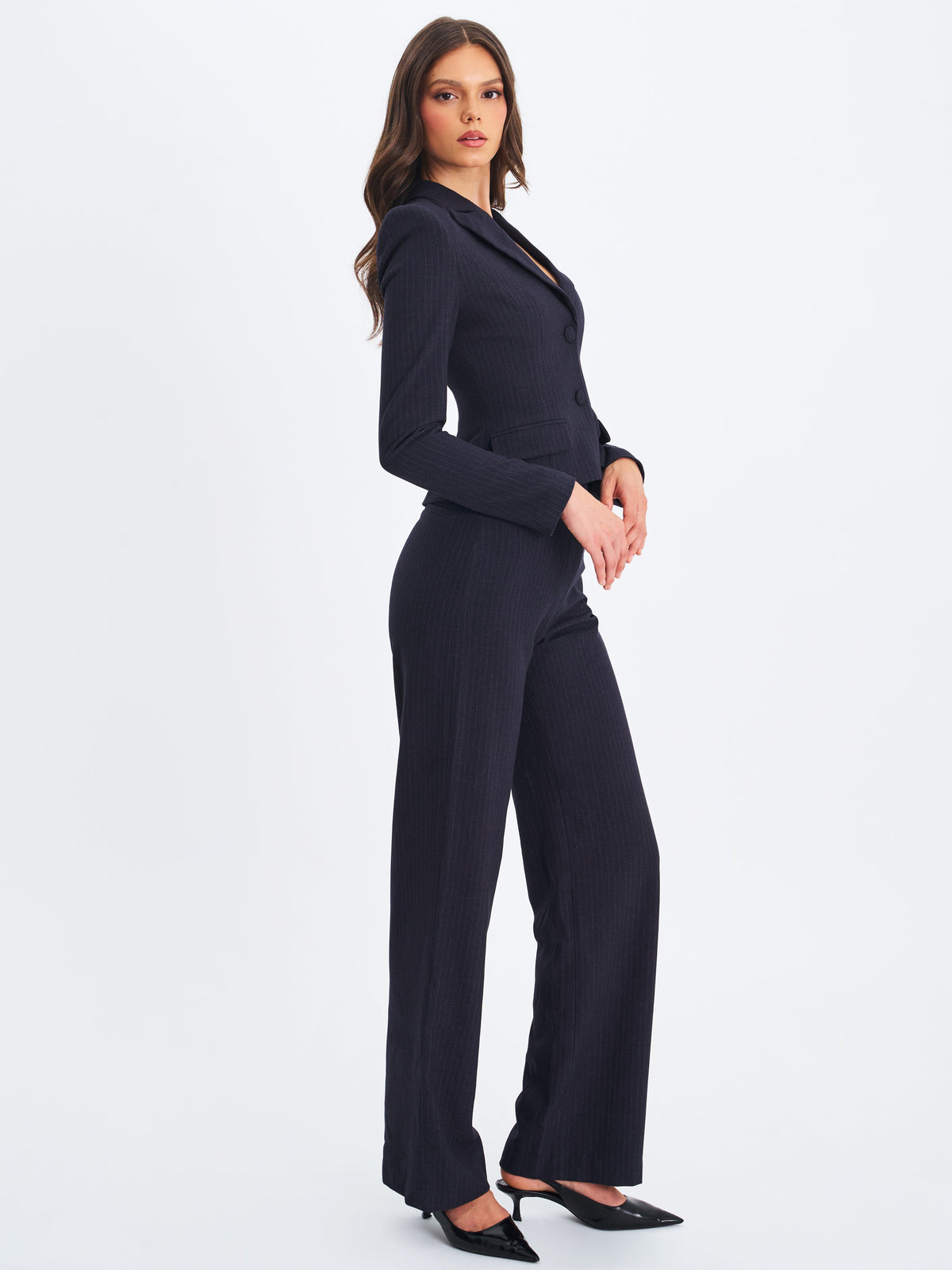 Quinne Navy Striped Single-Breasted Peplum Blazer