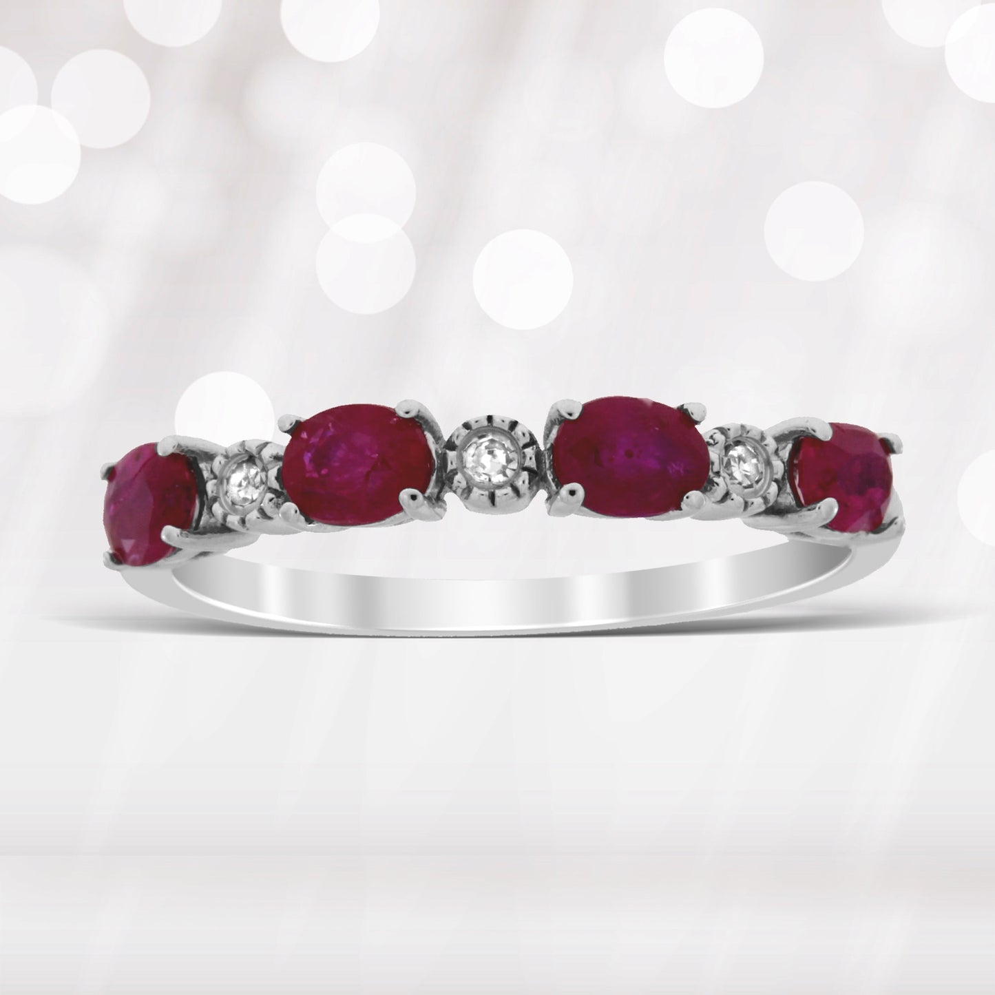1.08ct Ruby Diamond Fashion band rings 14KT White Gold