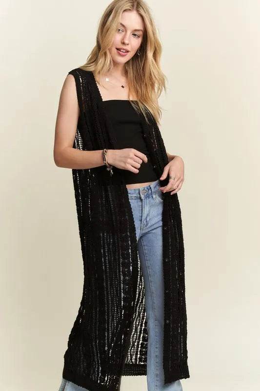 ADORA Button Down Crochet Long Cardigan