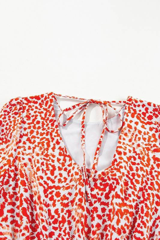 Red Leopard Print Long Sleeve Hollowed Back Dress