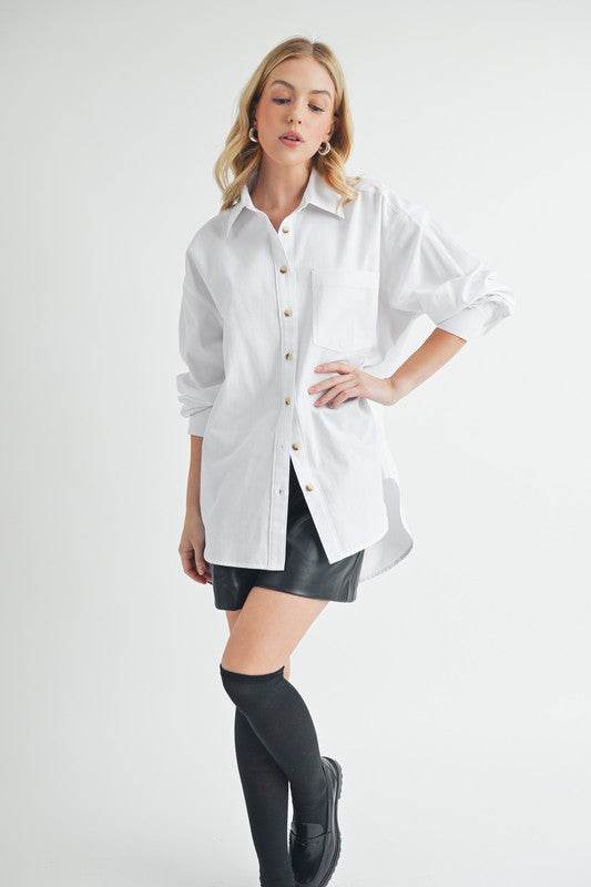 Aemi + Co High-Low Collared Neck Drop Shoulder Shirt