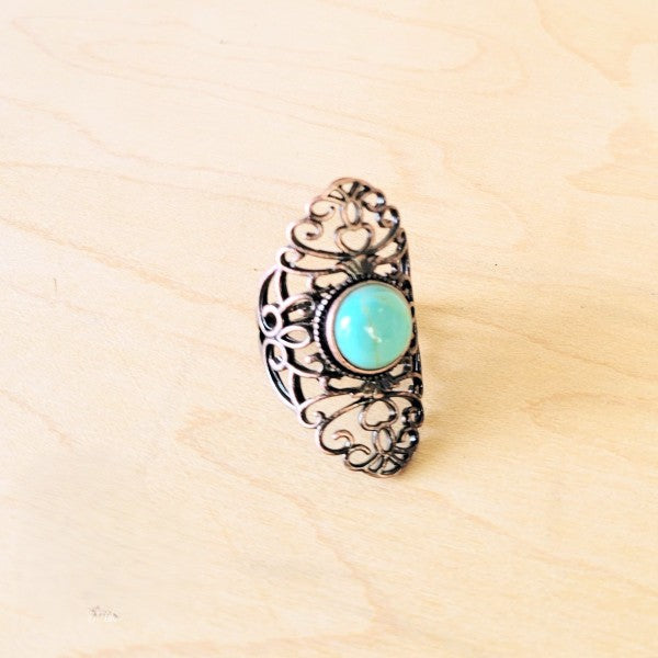 Blue Turquoise Antique Copper Filigree Setting