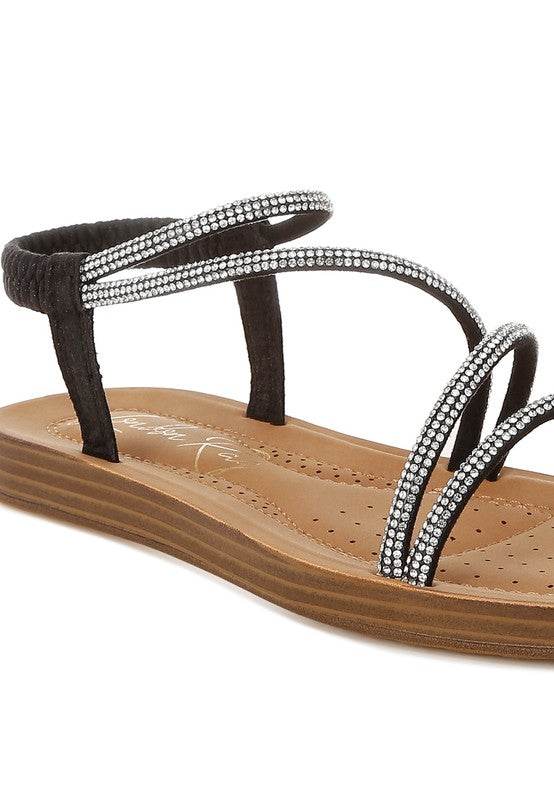 Ridayne Rhinestones Embellished Strappy Flats