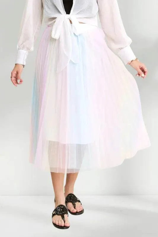 ADORA  Unicorn Pleated Mesh Flare Midi Skirt