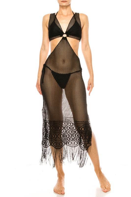 Relaxing Crochet with Tinsel Bottom Mid Cutout Cover Up