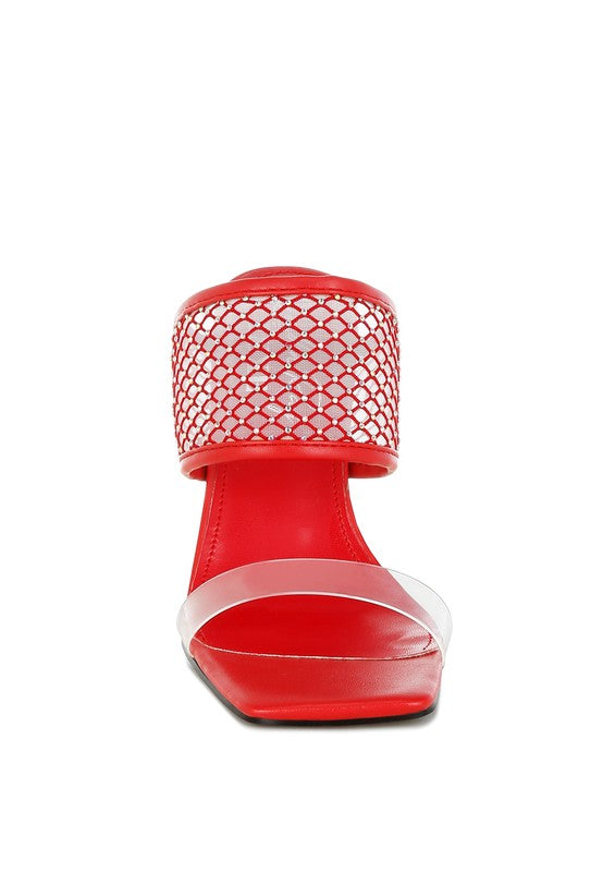 Salween Clear Embellished Square Toe Heels