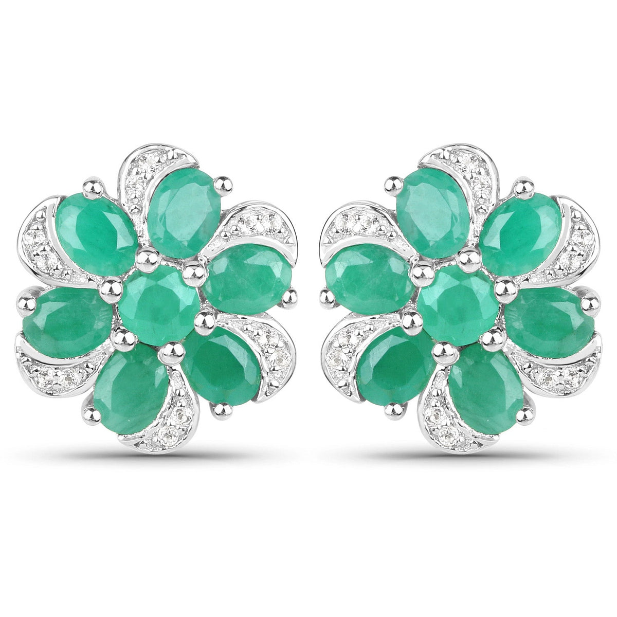 7.84 Carat Genuine Emerald and White Topaz .925 Sterling Silver 3 Piece Jewelry Set (Ring, Earrings, and Pendant w/ Chain)