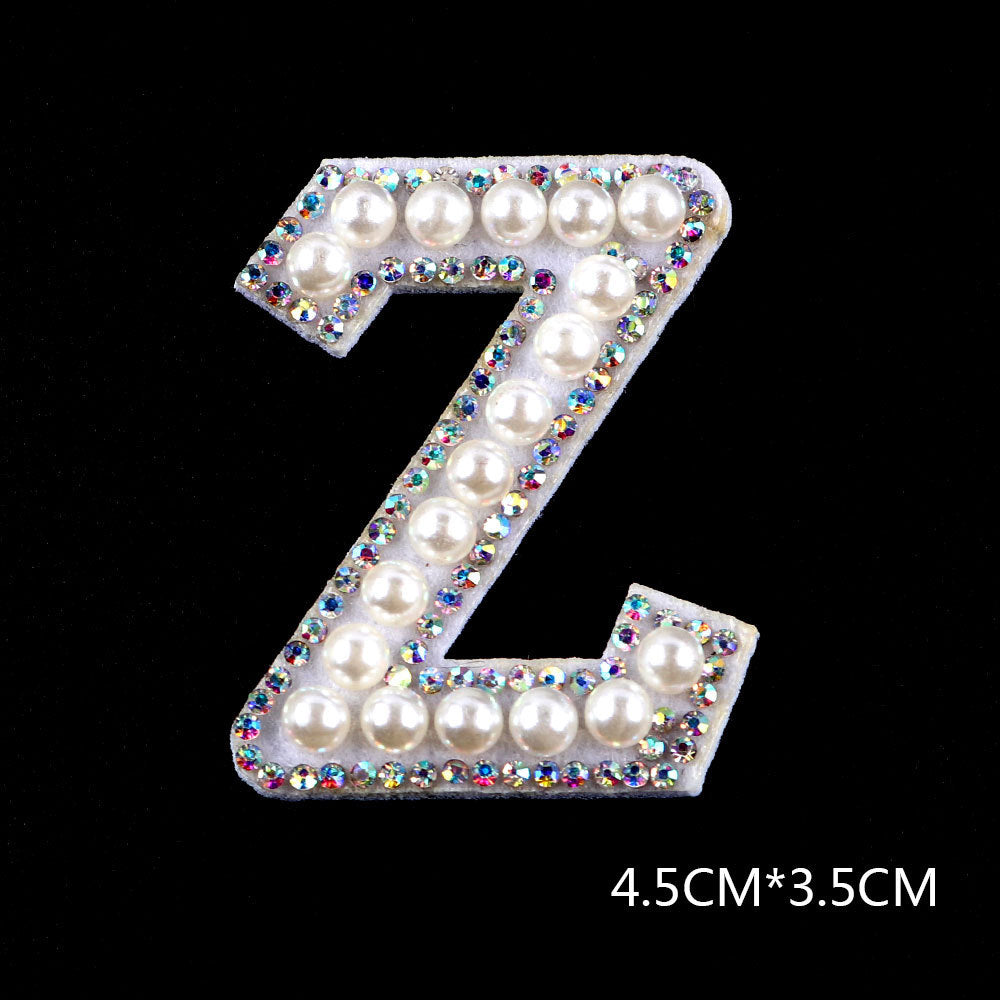 Pearl Rhinestone Cloth Sticker-Letter A-White-2 Pack