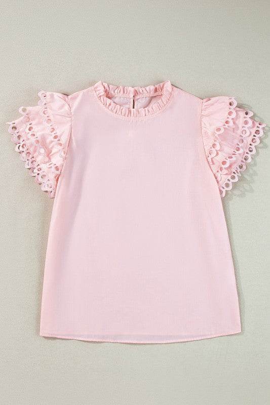 Jessie Layered Ric Rac Cap Sleeve Filled Neck Blou