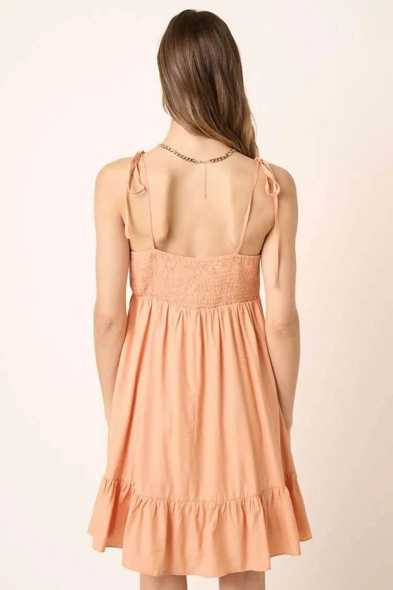 Mittoshop Ruched Detail Spaghetti Tie Mini Dress