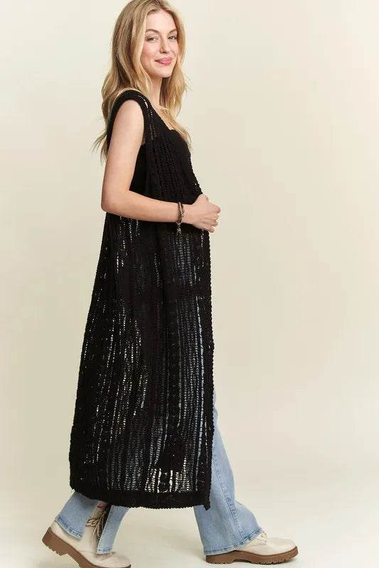 ADORA Button Down Crochet Long Cardigan