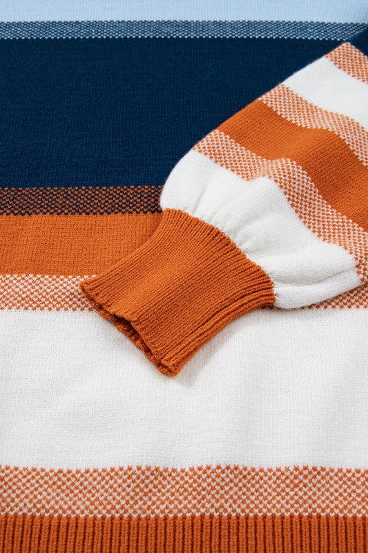Colorblock Round Neck Long Sleeve Sweater