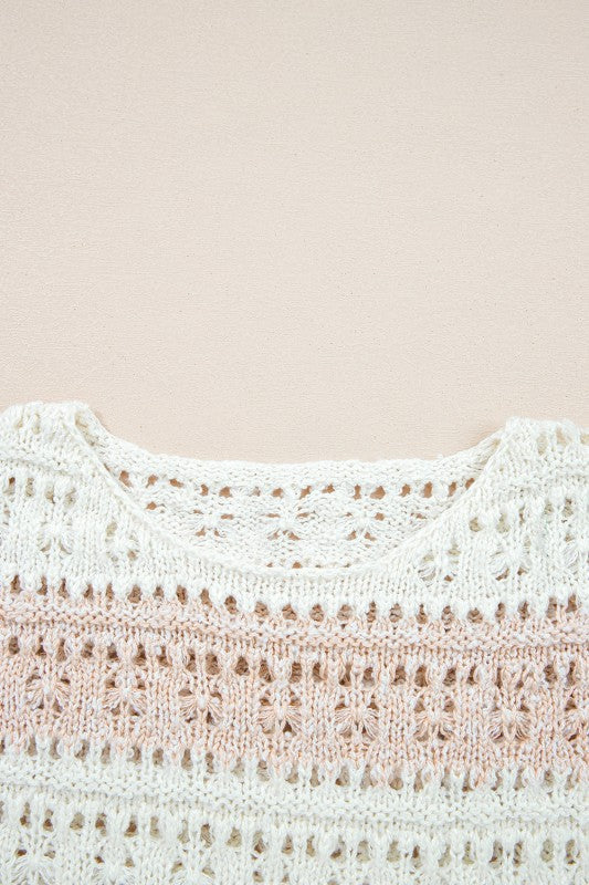 Colorblock Hollow-Out Drop Shoulder Sweater