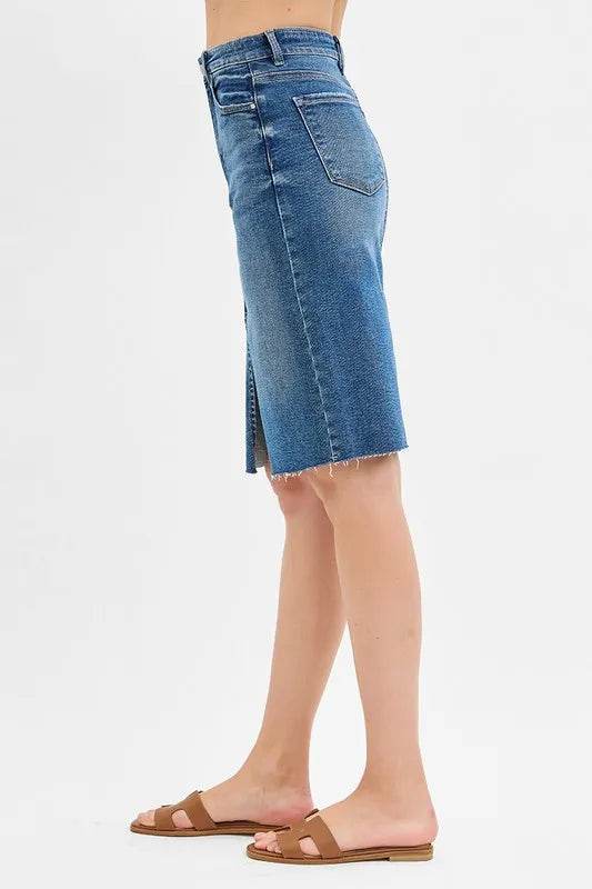 RISEN Full Size High Rise Front Slit Pencil Skirts Plus Size