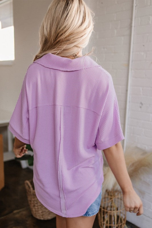 Kyla Flap Pocket Collared Buttoned Short Sleeve Bl