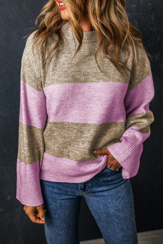 Renata Stripe Crew Neck Wide Sleeve Colorblock Swe