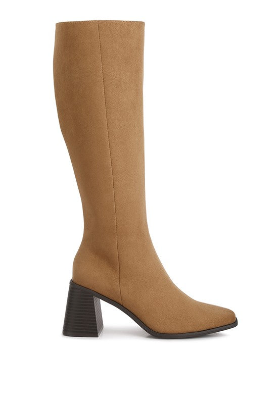 Paytin Faux Leather Block Heel Calf Length Boots