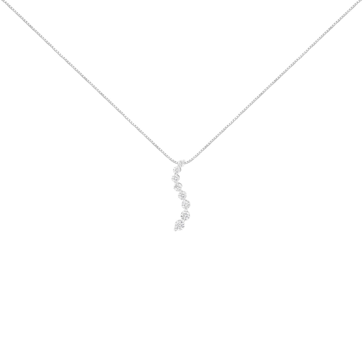 AGS Certified 14k White Gold 3.0 Cttw Baguette and Brilliant Round-Cut Diamond Journey 18" Pendant Necklace (F-G Color, I1-I2 Clarity)