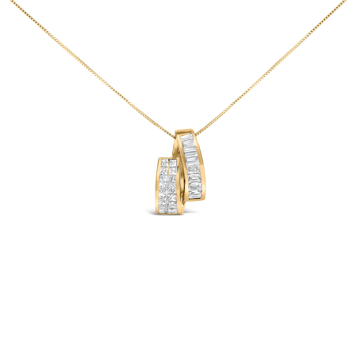 14K Yellow Gold 1 5/8 cttw Princess and Baguette Cut Diamond Fashion Pendant Necklace (G-H, VS2-SI1)