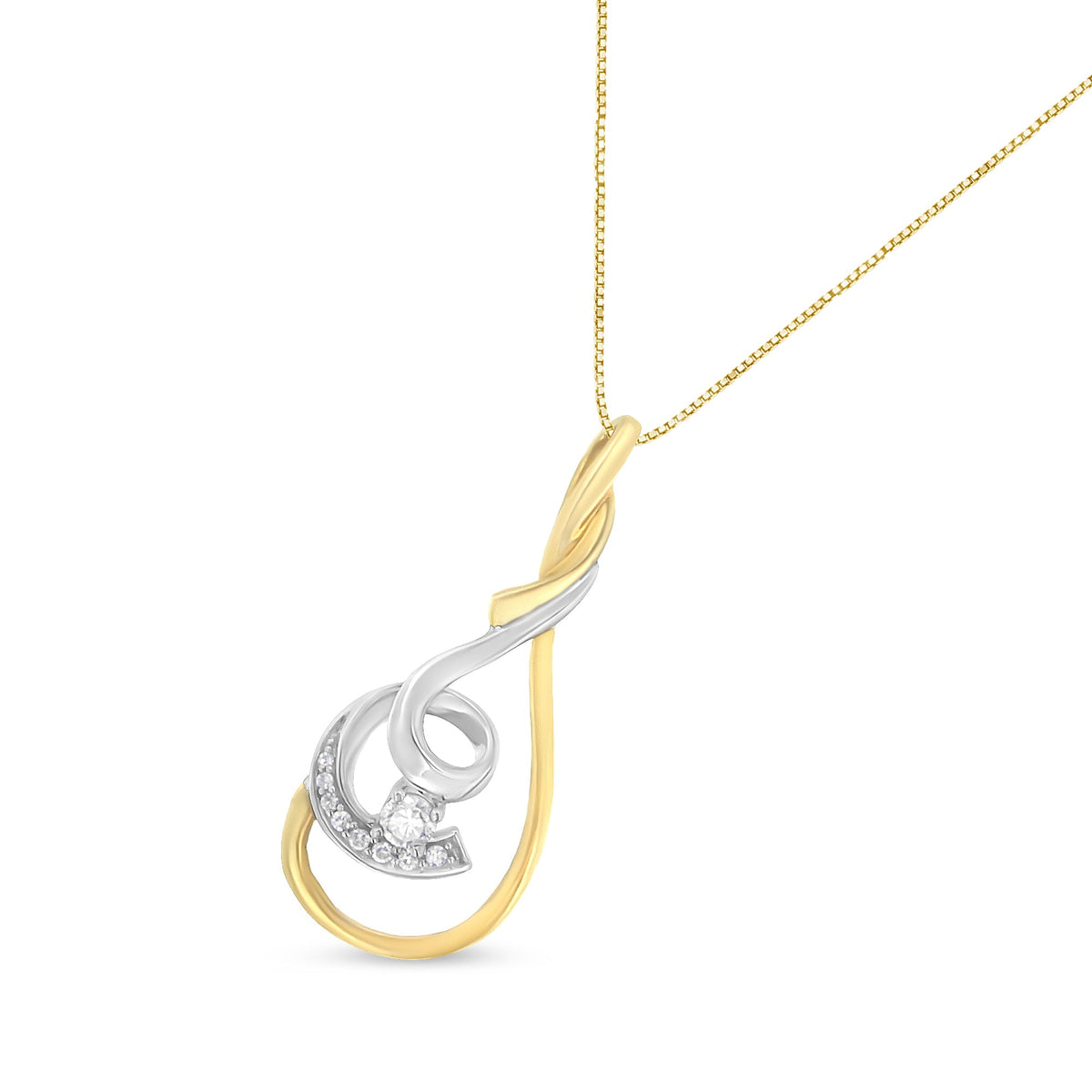 Espira 10K Two-Tone Yellow & White 1/6 Cttw Brilliant-Cut Diamond Layered Spiral 18" Pendant Necklace (H-I Color, I2-I3 Clarity)
