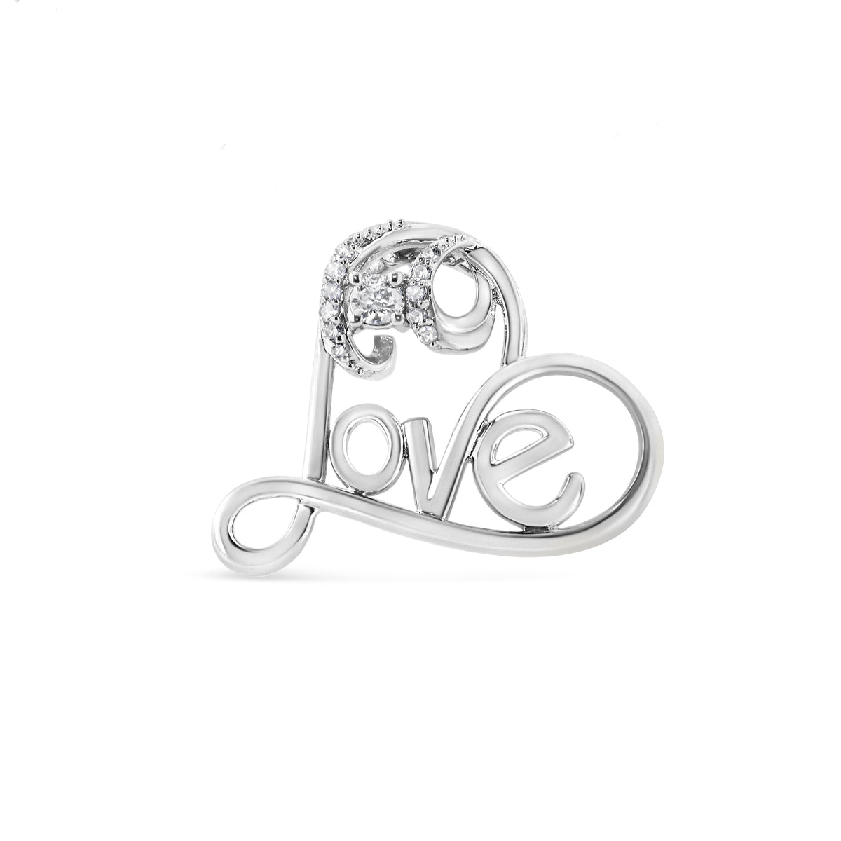 .925 Sterling Silver 1/6 Cttw Round Brilliant-Cut Diamond Accented Open Heart with Love 18" Pendant Necklace (H-I Color, I1-I2 Clarity)
