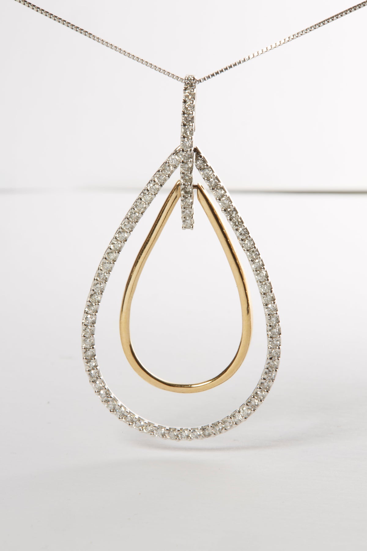 14K Two-Tone Gold Round Cut Diamond Double Burst Pendant Necklace (1.00 cttw, H-I Color, SI2-I1 Clarity)