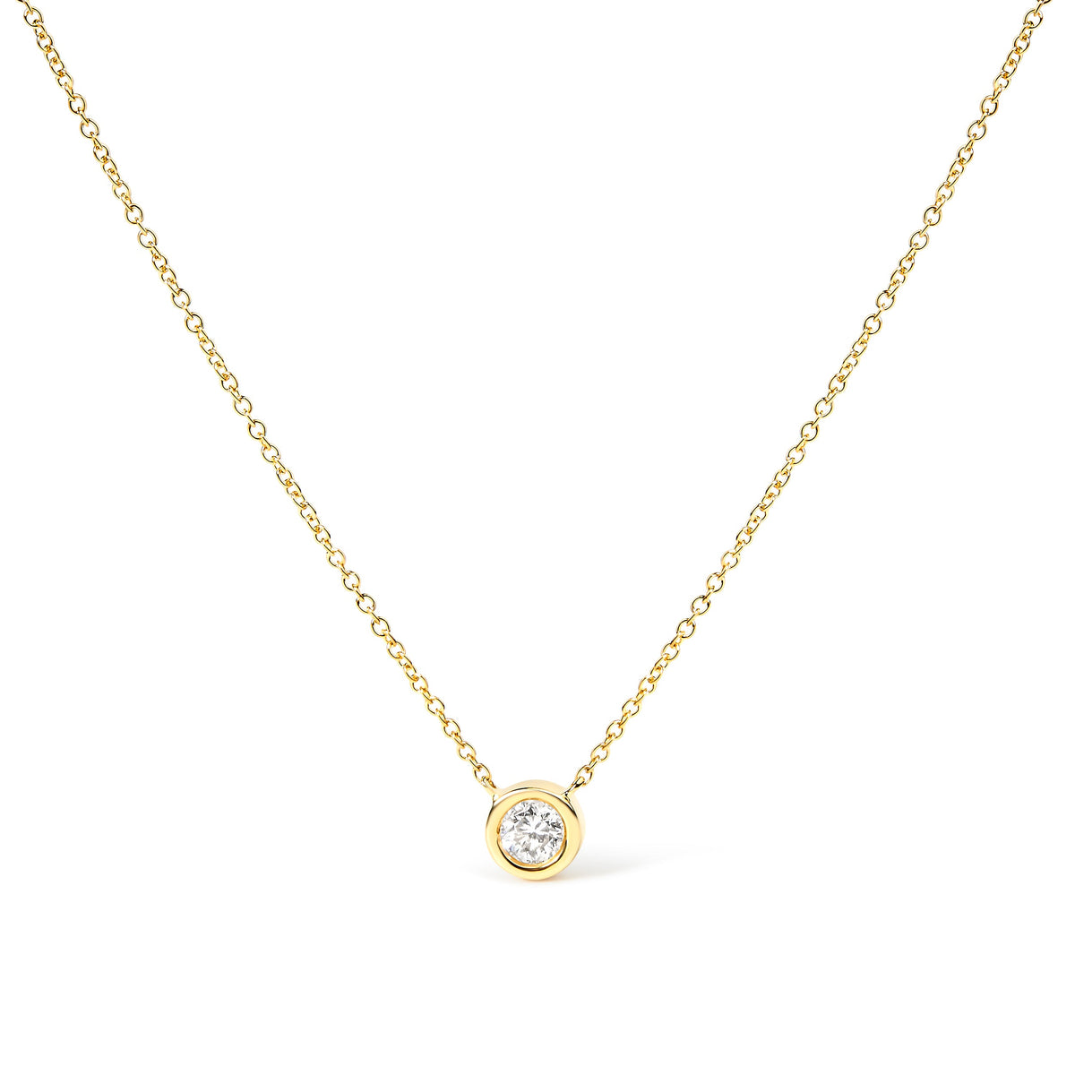 10K White Gold 1/10 Carat Round Brilliant-Cut Diamond Modern Bezel-Set Solitaire 16"-18" Pendant Necklace (H-I Color, SI2-I1 Clarity)