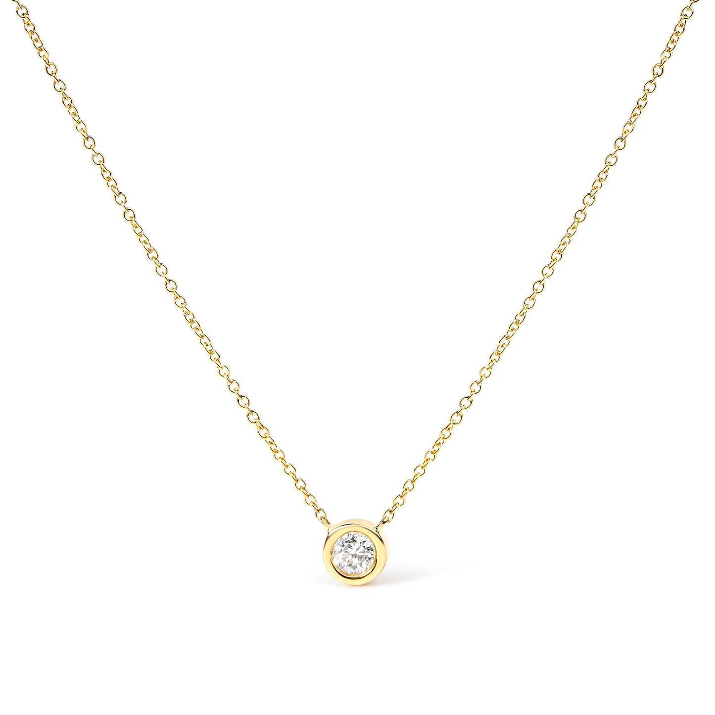 10K White Gold 1/10 Carat Round Brilliant-Cut Diamond Modern Bezel-Set Solitaire 16"-18" Pendant Necklace (H-I Color, SI2-I1 Clarity)