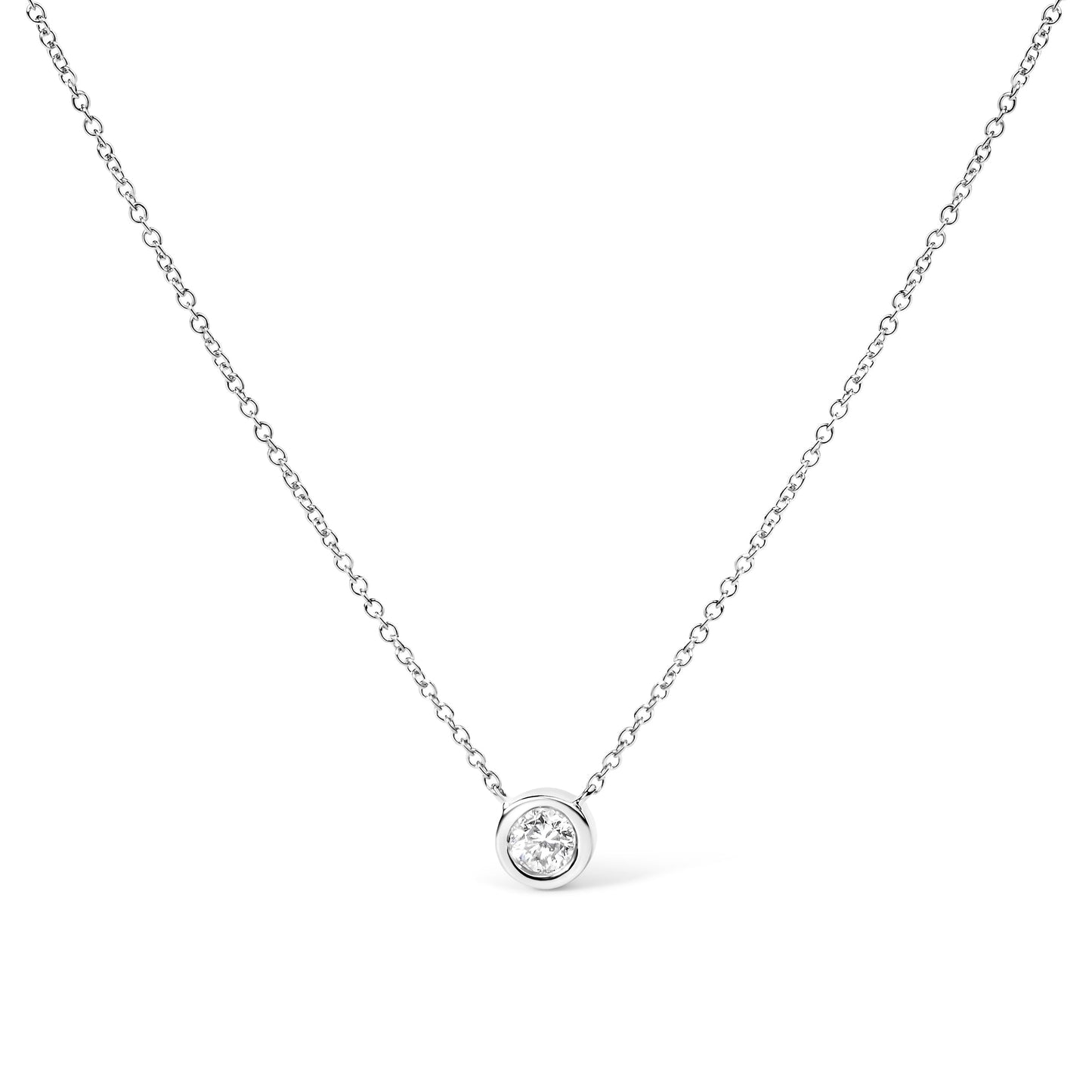 14K White Gold 1/2 Cttw Lab Grown Diamond Modern Bezel-Set Solitaire 16"-18" Pendant Necklace (F-G Color, VS2-SI1 Clarity)