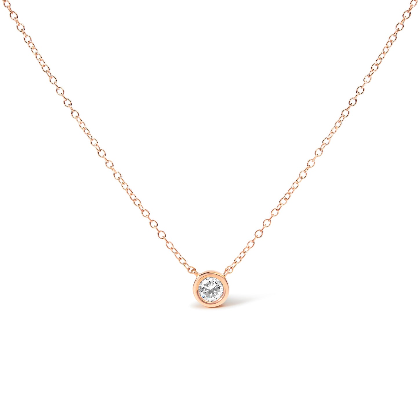 10K White Gold 1/10 Carat Round Brilliant-Cut Diamond Modern Bezel-Set Solitaire 16"-18" Pendant Necklace (H-I Color, SI2-I1 Clarity)