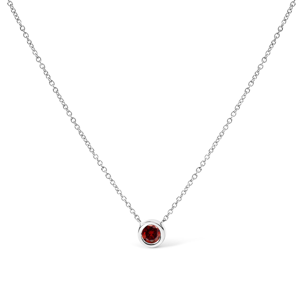 14K White Gold 1/2 Cttw Red Lab Grown Diamond Bezel-Set Solitaire 18" Pendant Necklace (Red Color, VS1-VS2 Clarity)
